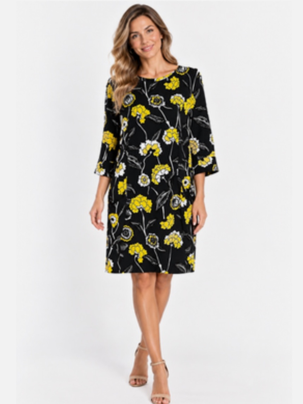 Boden Womens Isabelle Black & Yellow Floral Dress 3/4 Sleeves Size 6 Chic Preppy